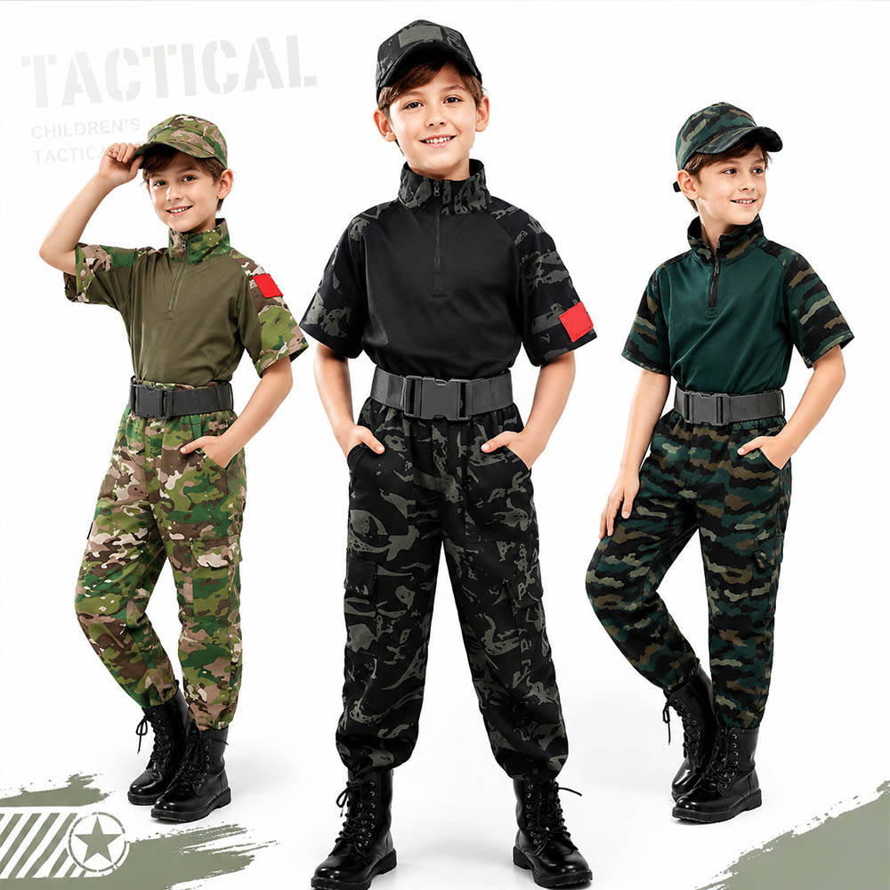 Tactical Military Shirt Cargo - Setelan Katak Taktis Kamuflase Anak-anak Kaus