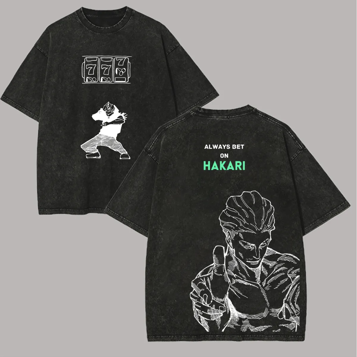 Acid Wash Vintage Graphic T Shirt - Kaos Jujutsu Kaisen Hakari Selalu Berpikirkan
