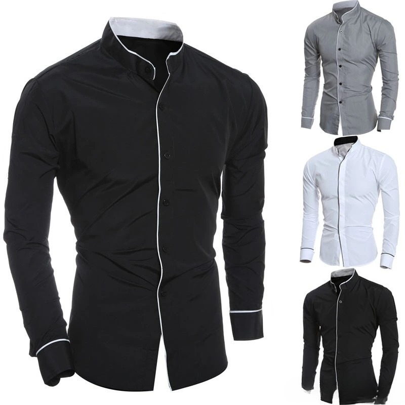 Kemeja Pria Slim Fit Warna Sol - Mandarin Collar Formal Shirt Slim Fit ulasan dan harga
