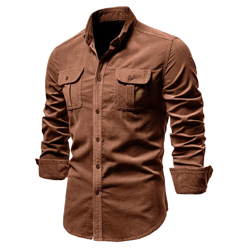 Kemeja Jaket Kasual Pria Bahan - Corduroy Button Up Shirt Men ulasan dan harga