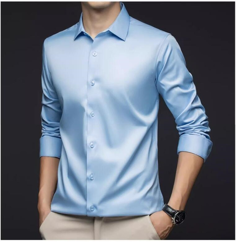 Kemeja Lengan Panjang Pria, Ke - Mens Satin Silk Dress Shirt ulasan dan harga