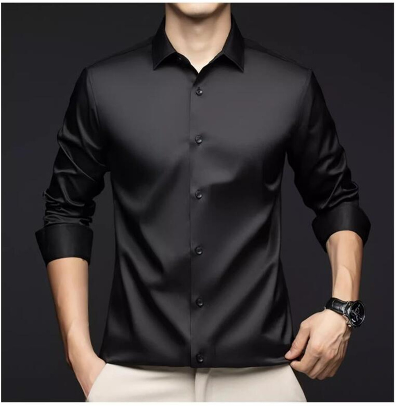 Kemeja Lengan Panjang Pria, Ke - Mens Satin Silk Dress Shirt ulasan dan harga