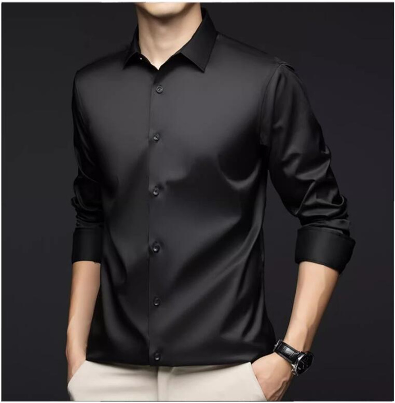 Kemeja Lengan Panjang Pria, Ke - Mens Satin Silk Dress Shirt ulasan dan harga