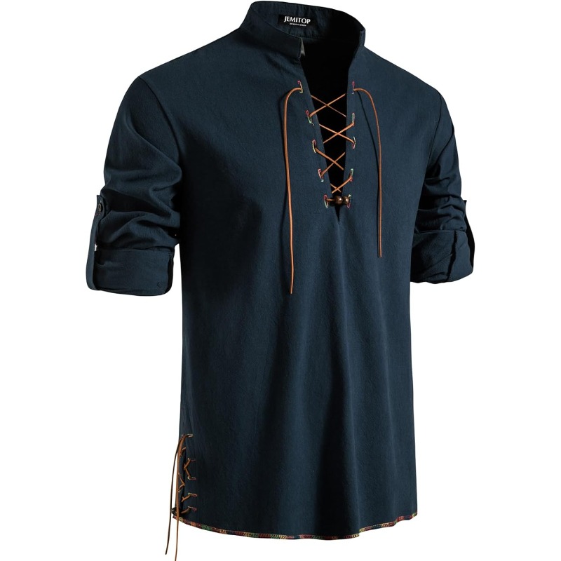 Kemeja Bajak Laut Pria Viking  - Medieval Gothic Lace Up Pirate Shirt ulasan dan harga