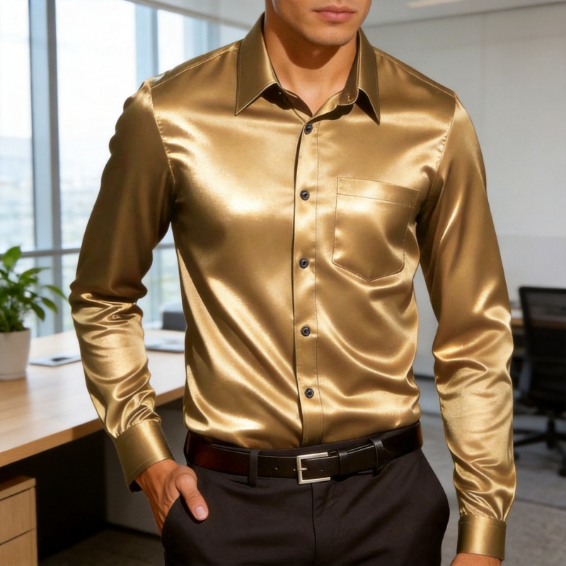 Kemeja Pria Bahan Satin Ice Si - Mens Satin Silk Dress Shirt ulasan dan harga