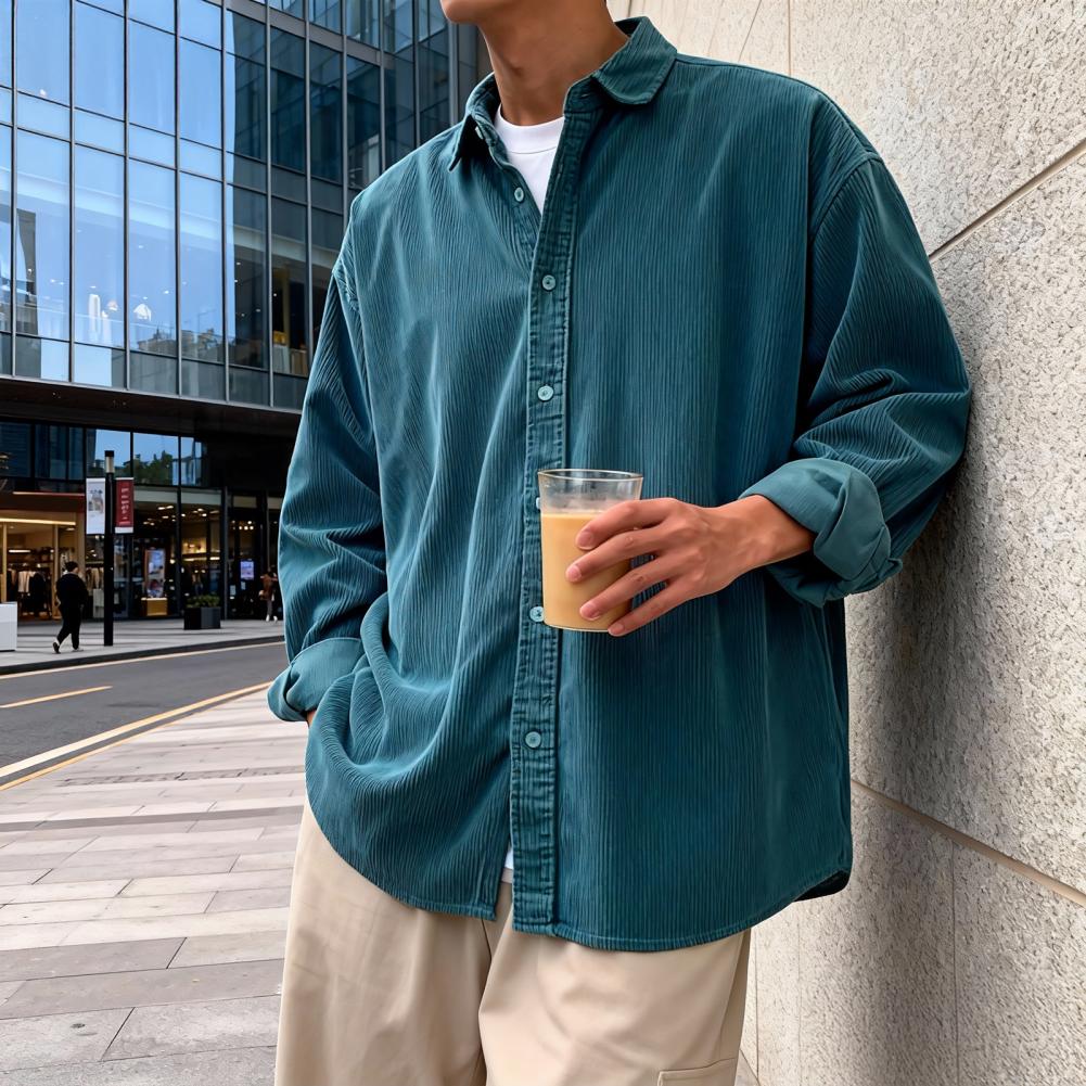 Kemeja Korduroi Pria Baru, Mod - Corduroy Button Up Shirt Men ulasan dan harga