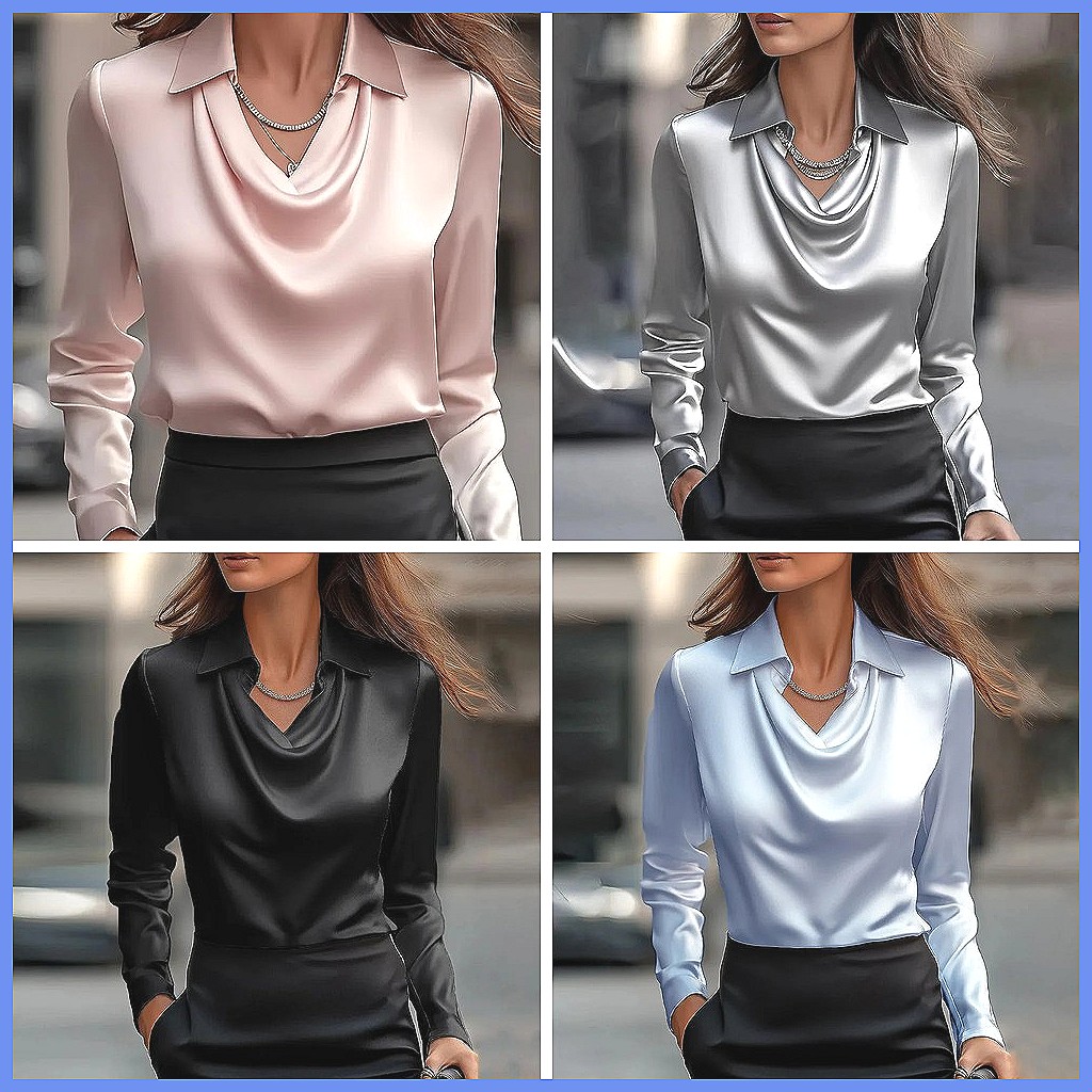 Blus Satin Vintage Wanita Leng - Shirts ulasan dan harga