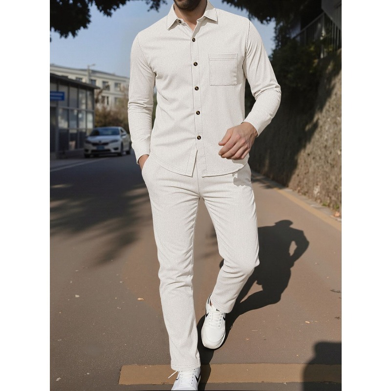 Setelan Dua Potong Kemeja Kanc - Corduroy Button Up Shirt Men ulasan dan harga