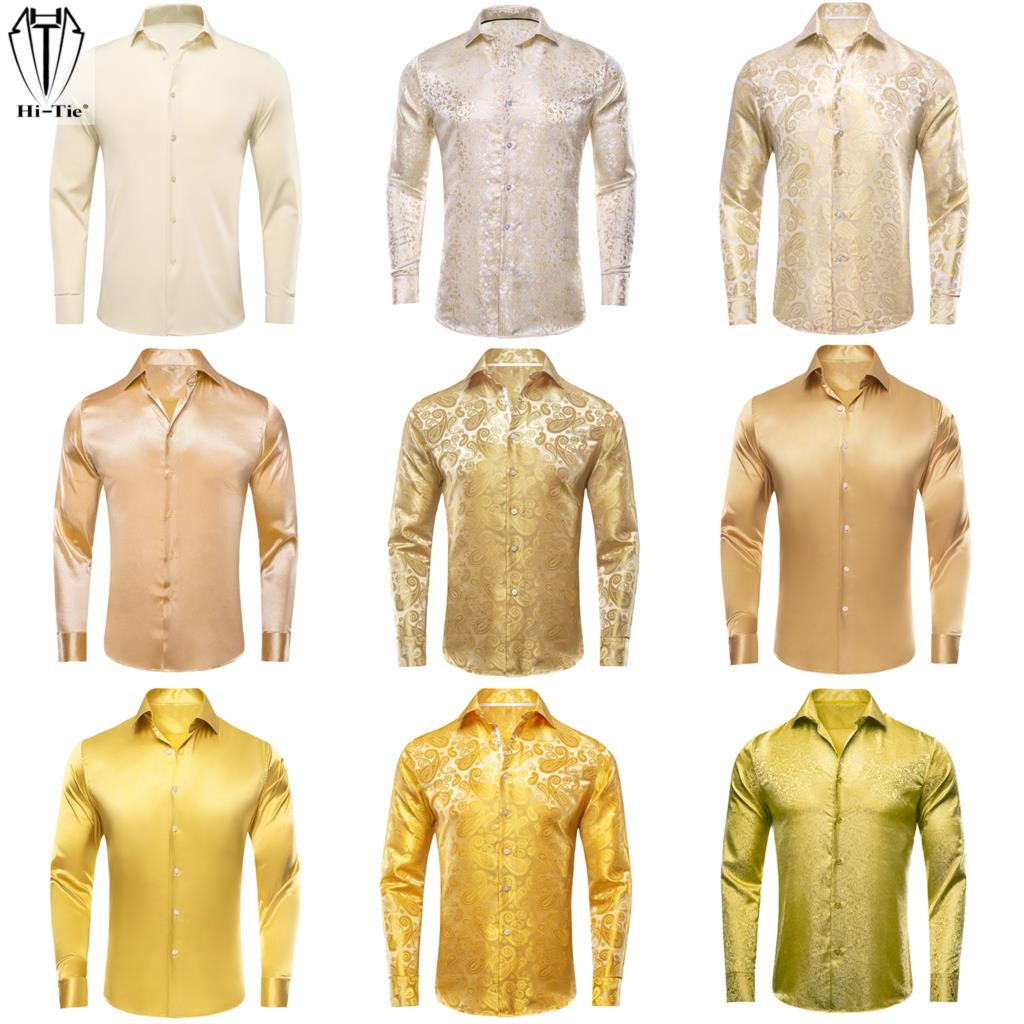 Kemeja lengan panjang pria, ke - Mens Satin Silk Dress Shirt ulasan dan harga
