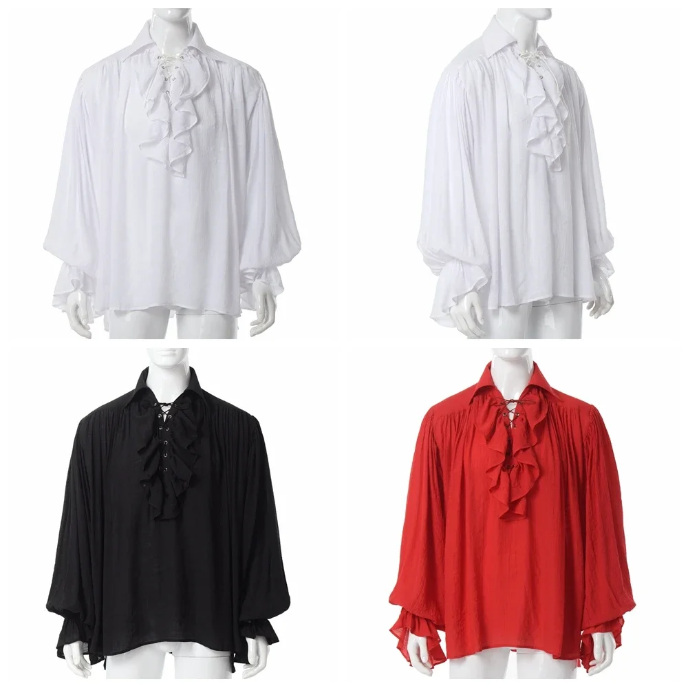 Kemeja Bajak Laut Pria, Kemeja - Medieval Gothic Lace Up Pirate Shirt ulasan dan harga